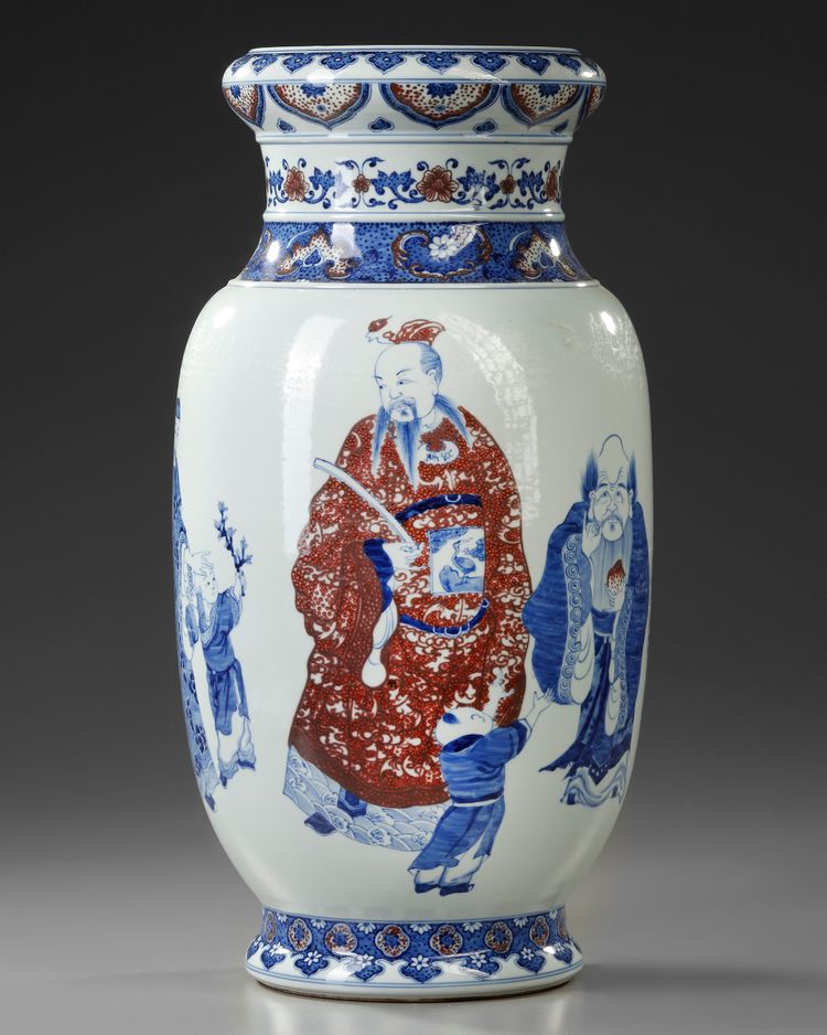 A COPPER-RED AND UNDERGLAZE-BLUE 'IMMORTAL' VASE, QING DYNASTY, 19TH CENTURY