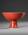 A COPPER-RED-GLAZED STEM BOWL, QING DYNASTY (1644-1911)