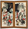 Two panel Byobu-screen with the eighteen Buddhist Rakan