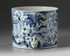 A large Chinese blue and white 'Hundred Boys' brush pot, bitong