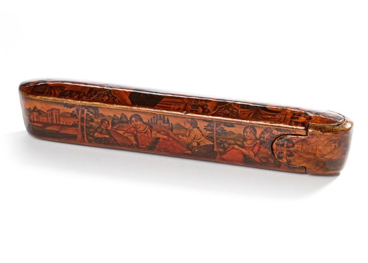 A QAJAR LACQUERED PAPIER-MACHÉ PEN CASE (QALAMDAN), 19TH CENTURY