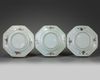 Three Chinese famille verte 'piecrust' octagonal dishes