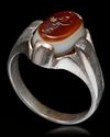 AN AGATE SEAL SILVER RING