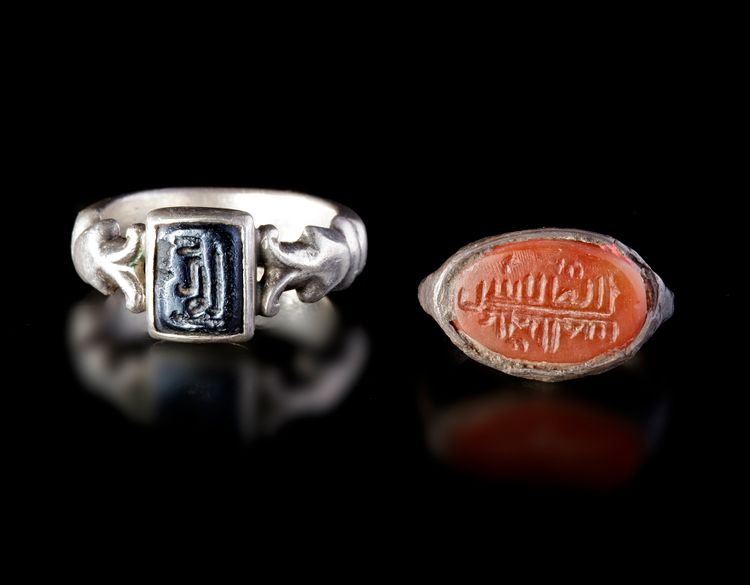 TWO AGATE SILVER RINGS