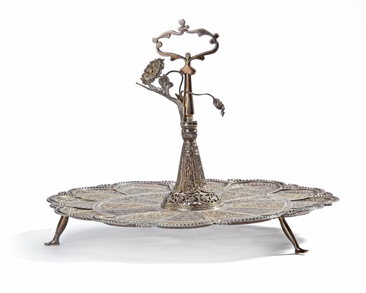 AN OTTOMAN SILVER TRAY, 19TH CENTURY