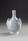 A FRENCH FAIENCE PILGRIM'S FLASK WITH RAM'S HEADS, 17-18TH CENTURY