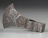A SILVER INLAID METAL AXE HEAD, 20TH CENTURY