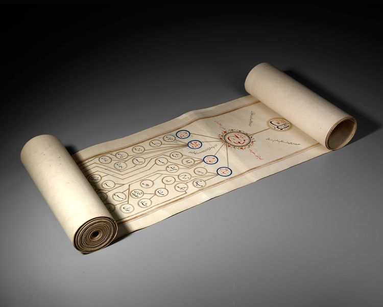 A LARGE OTTOMAN GENEALOGICAL SCROLL (SILSILENAME), TURKEY, 18TH CENTURY