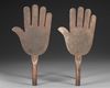 TWO QAJAR CALLIGRAPHIC STEEL HANDS OF FATIMA, PERSIA 20TH CENTURY