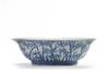 A Chinese blue and white 'bamboo' oval bowl