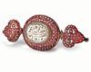 A MUGHAL RUBY-SET BAZUBAND WITH INSCRIBED MOTHER-OF-PEARL , INDIA 19TH CENTURY