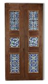 A WOODEN DOOR SET WITH 10 DAMASCUS STYLE POTTERY TILES, 20TH CENTURY