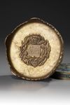 A cloisonne circular box with cover on a gilt bronze base