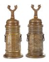 A PAIR OF LARGE SAFAVID STYLE ENGRAVED BRASS TORCH STANDS, PERSIA, 18TH-19TH CENTURY