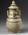 A CHINESE CELADON FIVE TUBE BOTTLE VASE, SONG DYNASTY (960-1279)