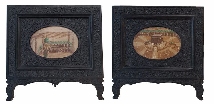 TWO MINIATURES IN INDIAN EBONY WOODEN FRAMES, 20TH CENTURY