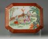 A Chinese coral-ground famille rose octagonal seal paste box and cover