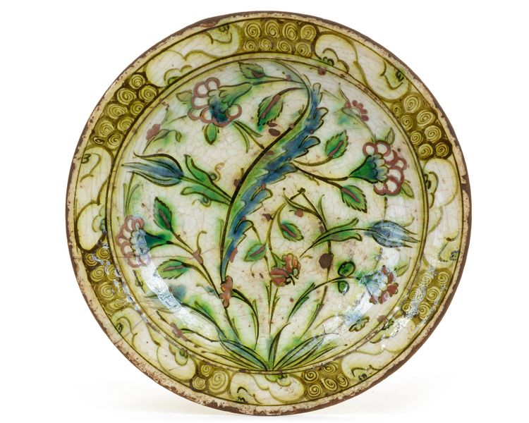 AN OTTOMAN IZNIK SAZ LEAF DISH, TURKEY, 17TH CENTURY