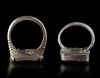 TWO AGATE SEAL SILVER RINGS