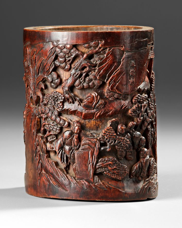 A CHINESE BAMBOO CARVED BRUSH POT – 18TH /19TH CENTURY