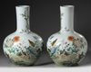 A pair of large Chinese famille rose 'quails' bottle vases, tianqiuping