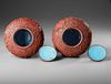 TWO CARVED CINNABAR LACQUER STEM-BOWLS AND COVERS, 19TH-20TH CENTURY