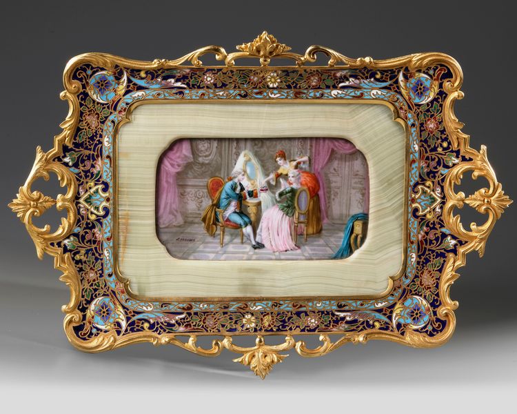 A FRENCH GILT ENAMEL CHAMPLEVÉ DRESSER STAND, 19TH CENTURY