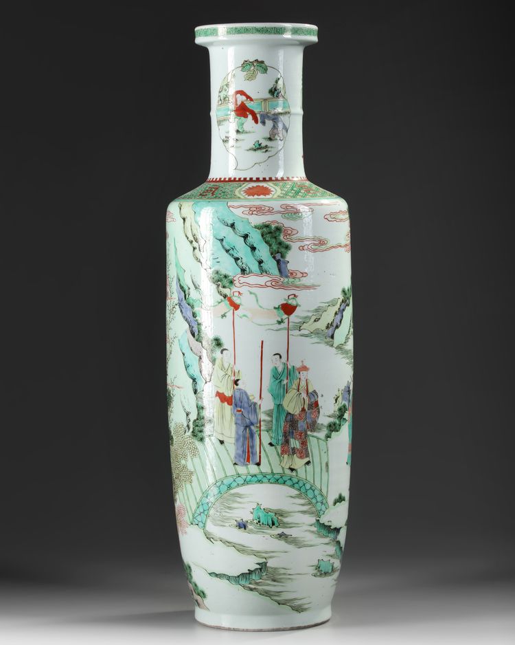 A CHINESE FAMILLE VERTE ROULEAU VASE
