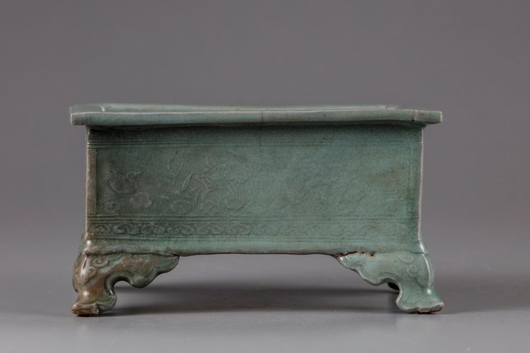 A Korean celadon glazed rectangular censer