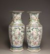 A pair of hexagonal famille rose vases