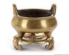 A GILT CHINESE TRIPOD BRONZE CENSER AND A STAND, 18TH-19TH CENTURY