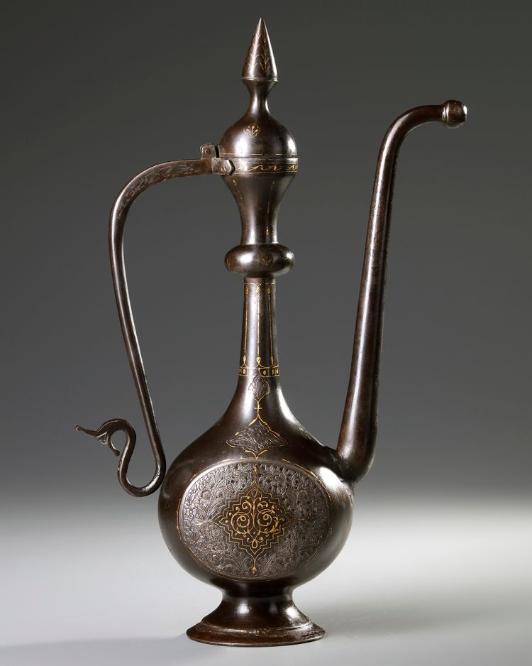 AN OTTOMAN GILT BRONZE EWER, 19TH CENTRURY
