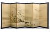 JAPANESE SIX-PANEL SCREEN WITH FLOWERS, BIRDS, AND RIVER LANDSCAPE, MEIJI PERIOD (1868–1912)