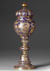 A COBALT-BLUE GLASS COVERED VESSEL, 19TH CENTURY