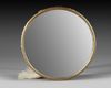 A CHINESE GILT-BRONZE SPINACH-GREEN JADE-INSET SCHOLAR'S MIRROR           
