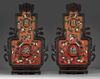 A pair of Chinese hardstone-embellished hardwood-veneered double-gourd-shaped wall panels