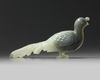 A CHINESE PALE CELADON AND GREY JADE PEACOCK, 19TH CENTURY