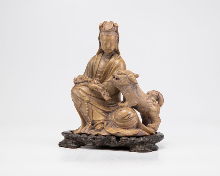 A Chinese soapstone Guanyin group