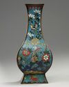 A Chinese cloisonné enamel 'bird and flowers' rectangular-section vase