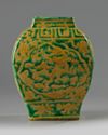 A Chinese Ming-style green and yellow enamelled square section vase