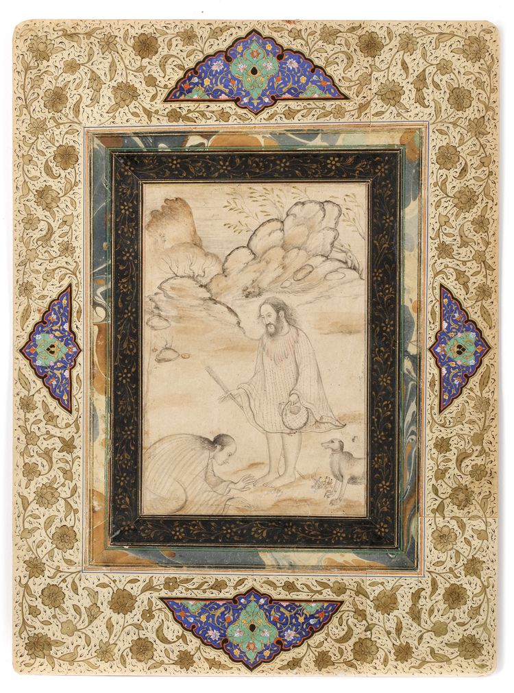 THE OLD MAN AND THE YOUTH, PERSIA QAJAR, 19TH CENTURY