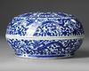 A CHINESE BLUE AND WHITE CIRCULAR BOX AND COVER