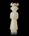 A HORNED JADE STANDING FIGURE,  WESTERN HAN DYNASTY (206 BC–9 AD)