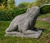 A LARGE SCULPTED LIMESTONE MODEL OF A SEATED FROG, LATE 20TH CENTURY