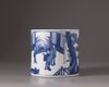 A CHINESE BLUE AND WHITE BRUSH POT, QING DYNASTY 1644-1911