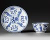 A CHINESE BLUE AND WHITE PORCELAIN DISH AND CUP, KANGXI PERIOD