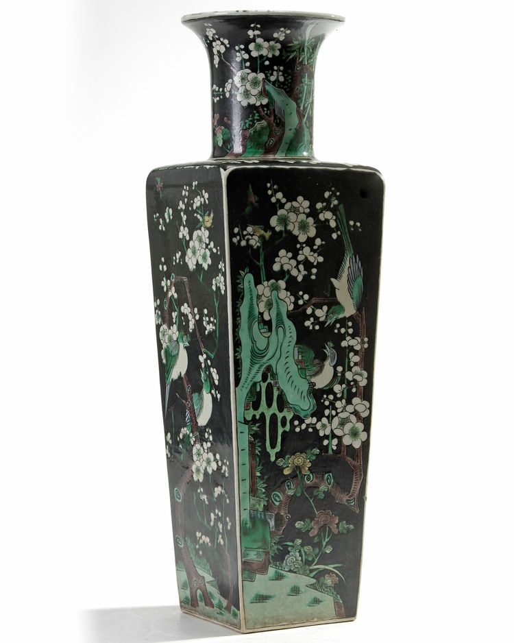 A Chinese famille noir square-section vase