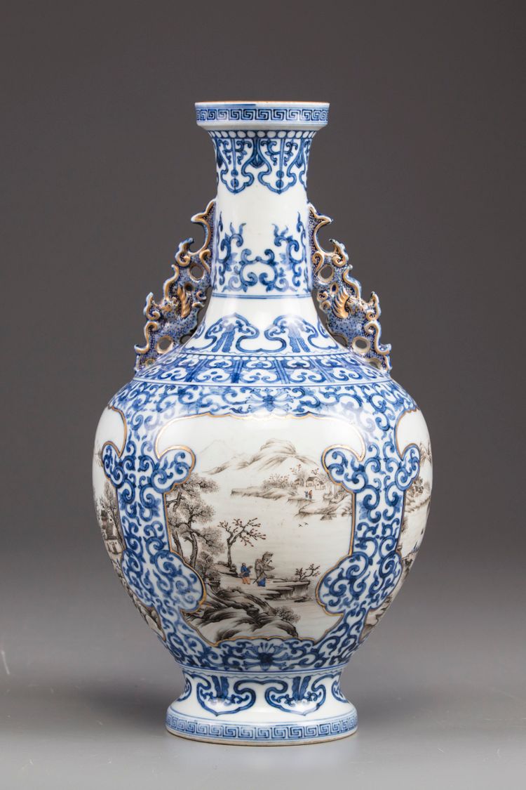 A Chinese blue and white baluster vase