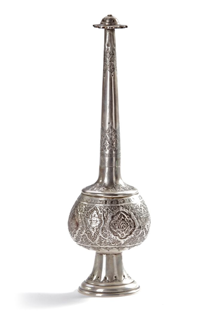 A PERSIAN SILVER ROSE WATER SPRINKLER, 19TH CENTURY