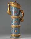 A LARGE CHINESE TIBETAN-STYLE CLOISONNÉ ENAMEL 'MONK'S CAP' EWER, DUOMOHU, CHINA, QING DYNASTY (1644-1911)